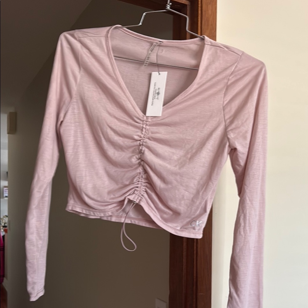 Calvin Klein Performance Light Pink Ruched V-Neck Top